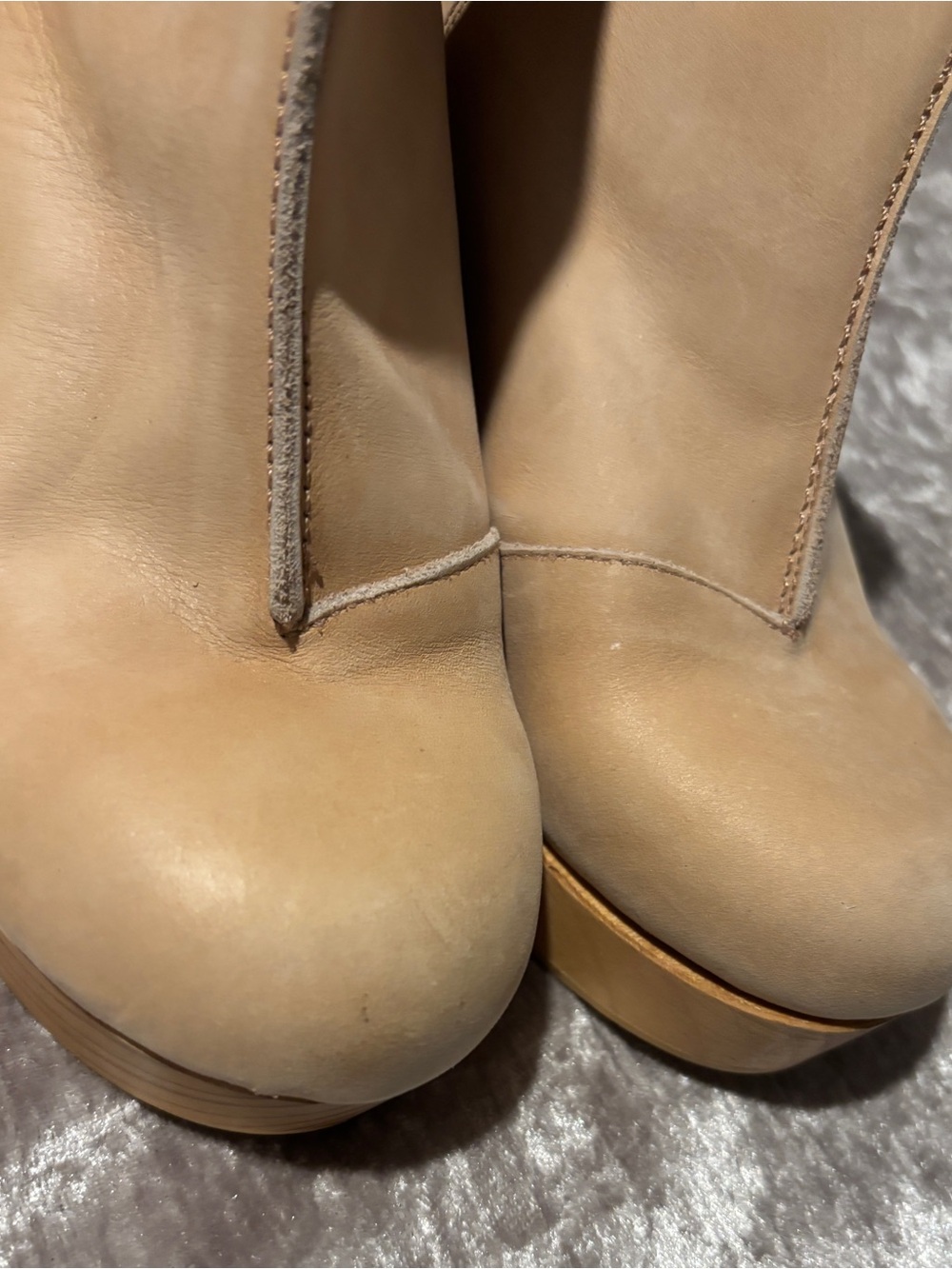 🌺Free People Size 8/39 Tan leather platform boots with wooden heel Cutout Heels - Picture 9 of 11